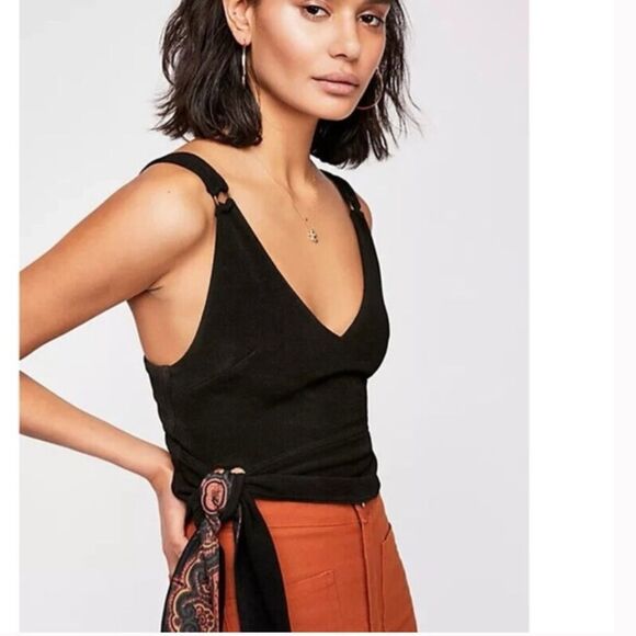 Free People Tops Free People Paisley Pop Cropped Black Tank Top Black Size Small - Picture 1 of 10